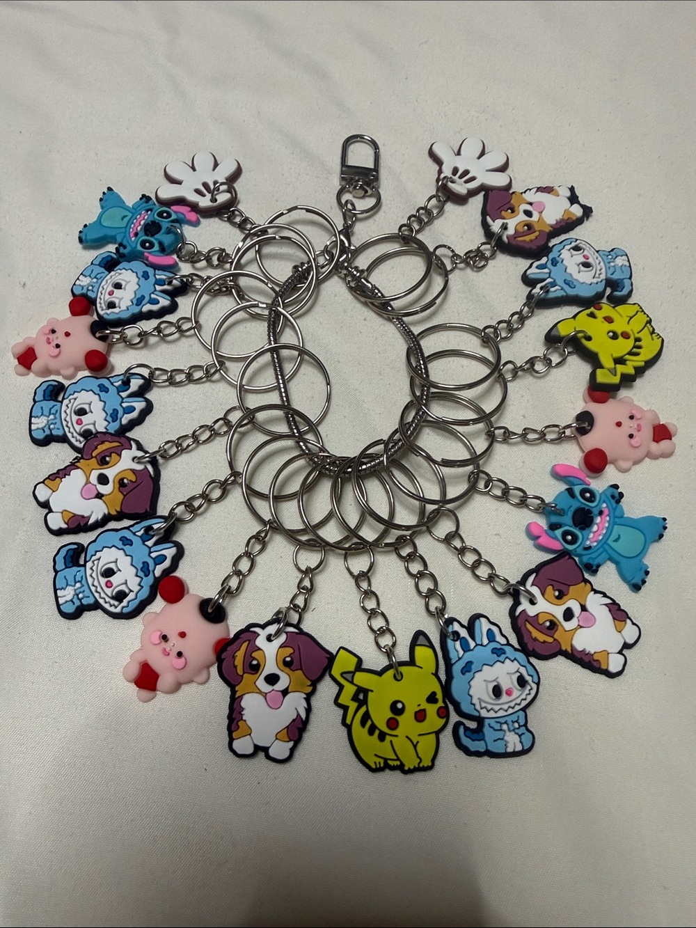 Sets of 18 Pieces Cute Cartoon Keychain Ring Set - Multicolor